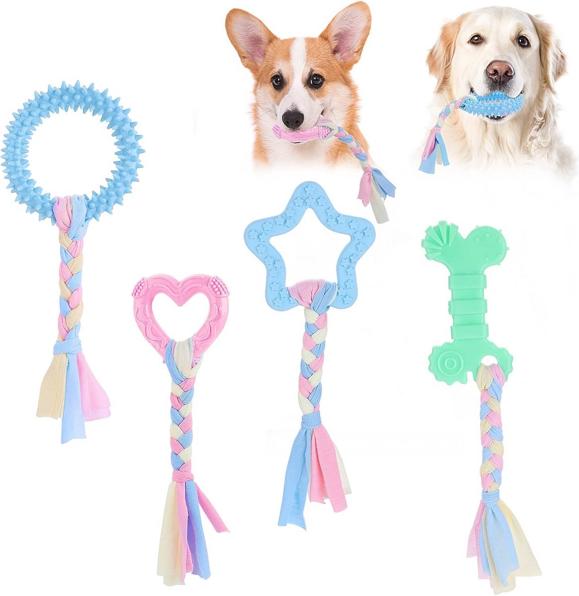Interactief Kauwspeelgoed voor Puppy - 4 Stuks in Roze en Blauw