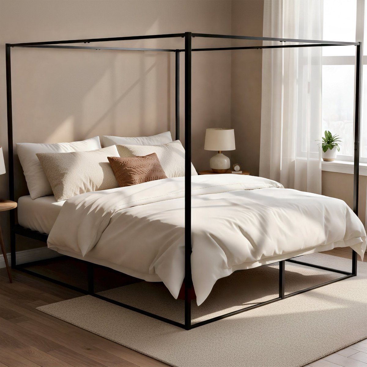 CLP Hemelbed 2 persoonsbed Batoni - voor volwassenen - Bedframe en lattenbodem uit metaal - Stevig metalen bed - 200x200 zwart