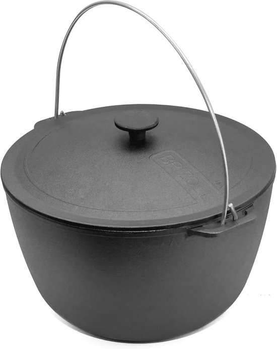 HENDI Gietijzeren pan – traditioneel ontwerp – 6 liter – zwart – met deksel en greep