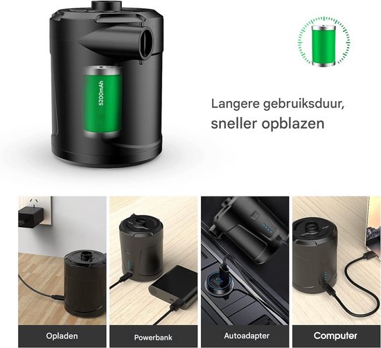Ynkkvre - Luchtpomp-Luchtcompressor - Elektrische luchtpomp - Zwembadpomp-Draagbaar- 5200 mAh - - 400 l/min-Oplaadbare accu - Met 3 luchtsproeiers - Snelpomp voor boot/luchtbed - oranje van Ynkkvre — afbeelding 4