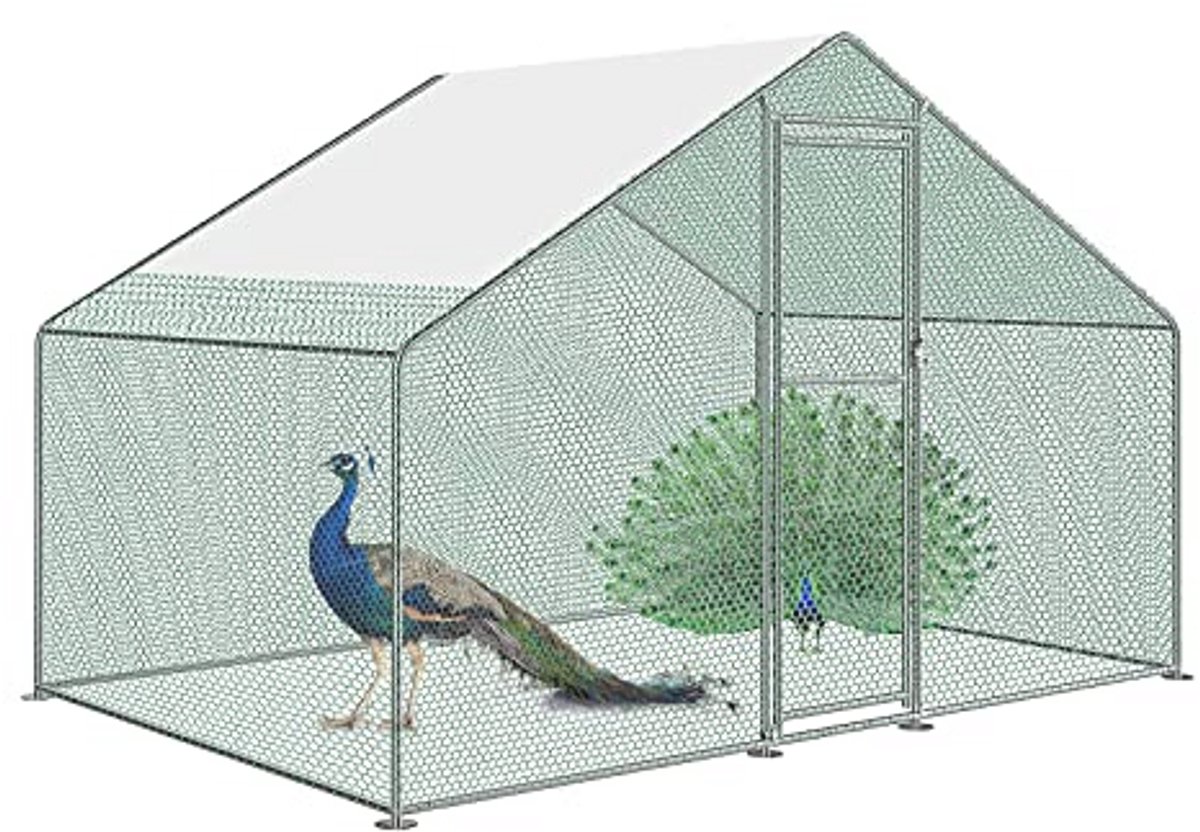 NAIZY Kippenhok Kippenhok voor kleine dieren Vrije uitloop Kippenhok Dak Kippenhok met PE zonnescherm Dak en slot voor kippenkooi Vogelkooi Kooi voor kleine dieren (3x2x2m)