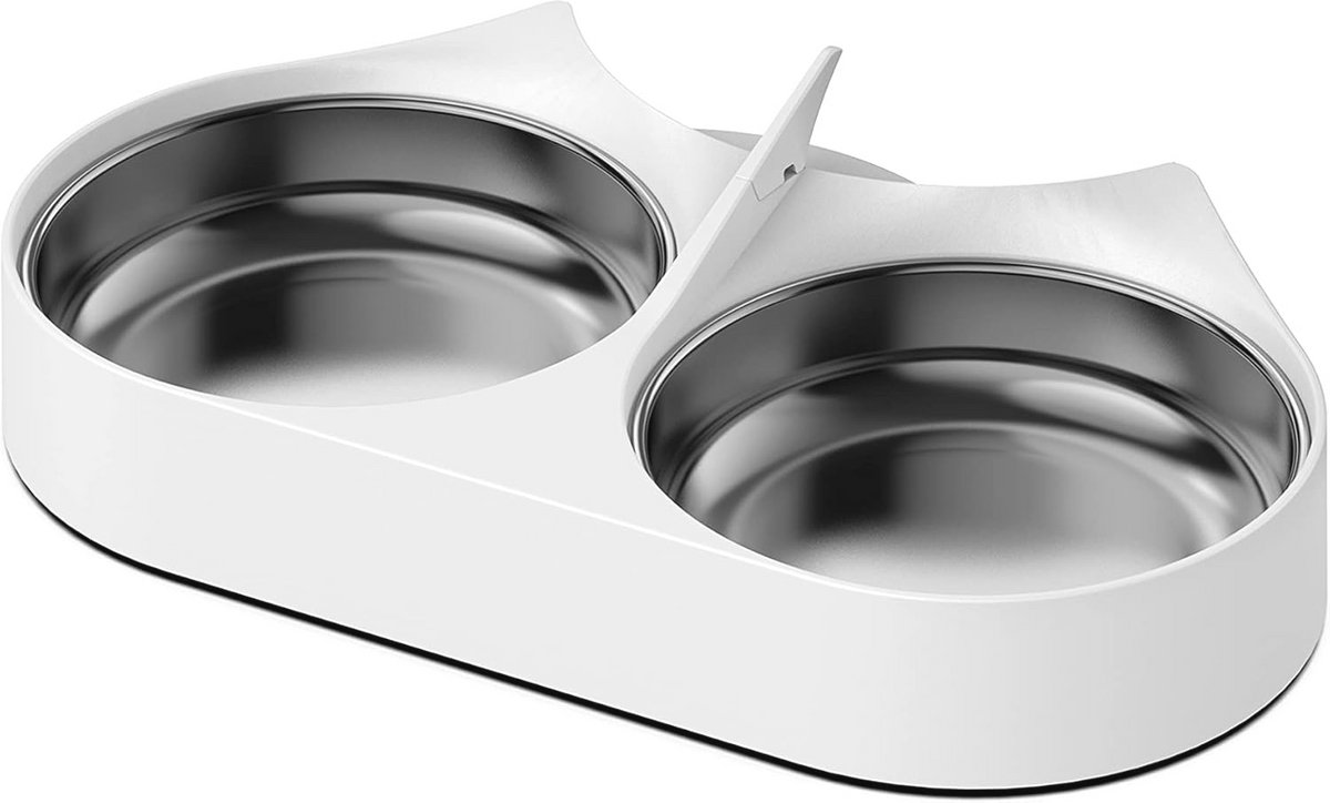 Petlibro PLAF005, PLAF006, PLAF103 Huisdiervoeding, splitter met roestvrijstalen bakken, automatische voerdispenser voor twee katten of honden, automatische voederdispenser, wit