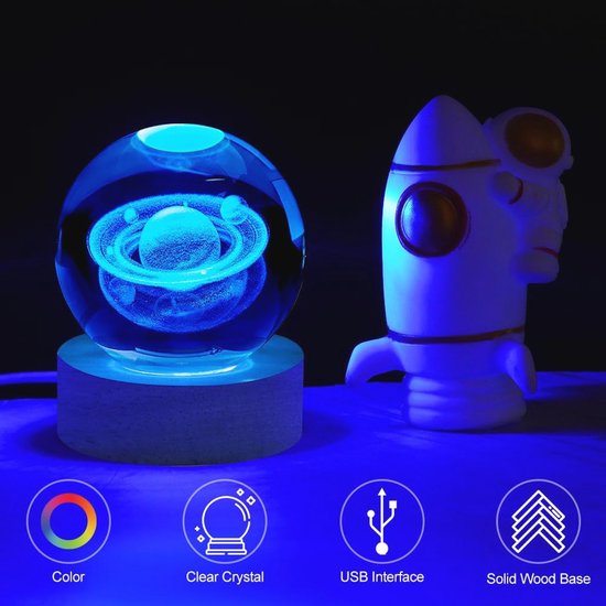 3D Kristallen Bal Nachtlampje - Kleurrijke LED Galaxy Planet Lamp voor Slaapkamer — afbeelding 4