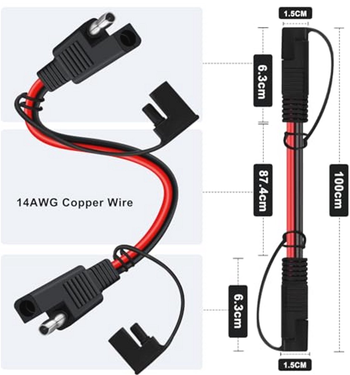 SAE Uitbreidingskabel 14 AWG - Kabelverlenging voor Auto's, Motorfietsen en Zonnepanelen (0.5m)