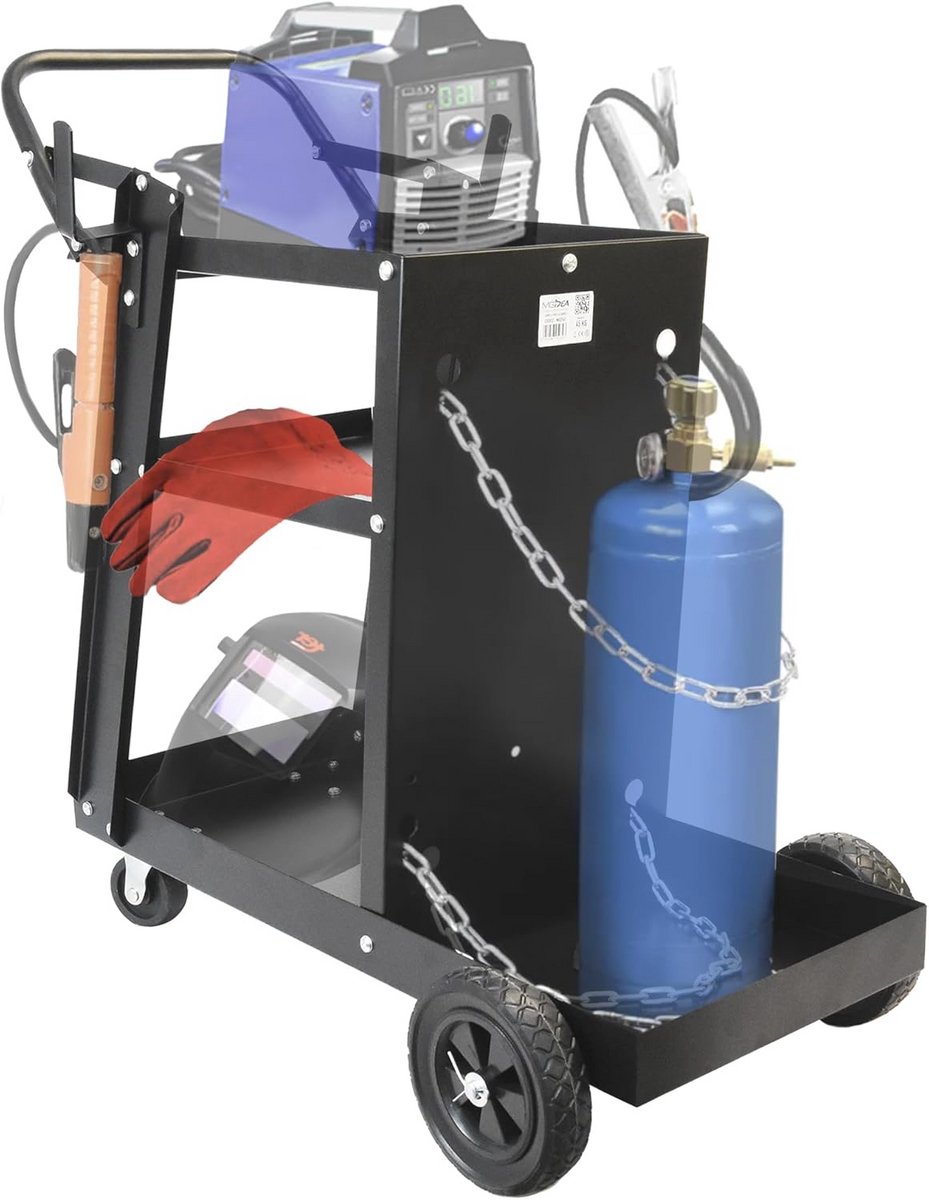Mobiele laswagen met 3 planken - Praktische trolley voor werkplaats en garage