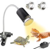 CPROSP Warmtelampfitting keramiek E27 voor reptielen, met 2 x warmtespotlamp, dimbaar, verwarmingslamphouder met schakelaar, 1,8 m kabel en stekker, hagedissen, schildpad, UV, porseleinen fitting, 360