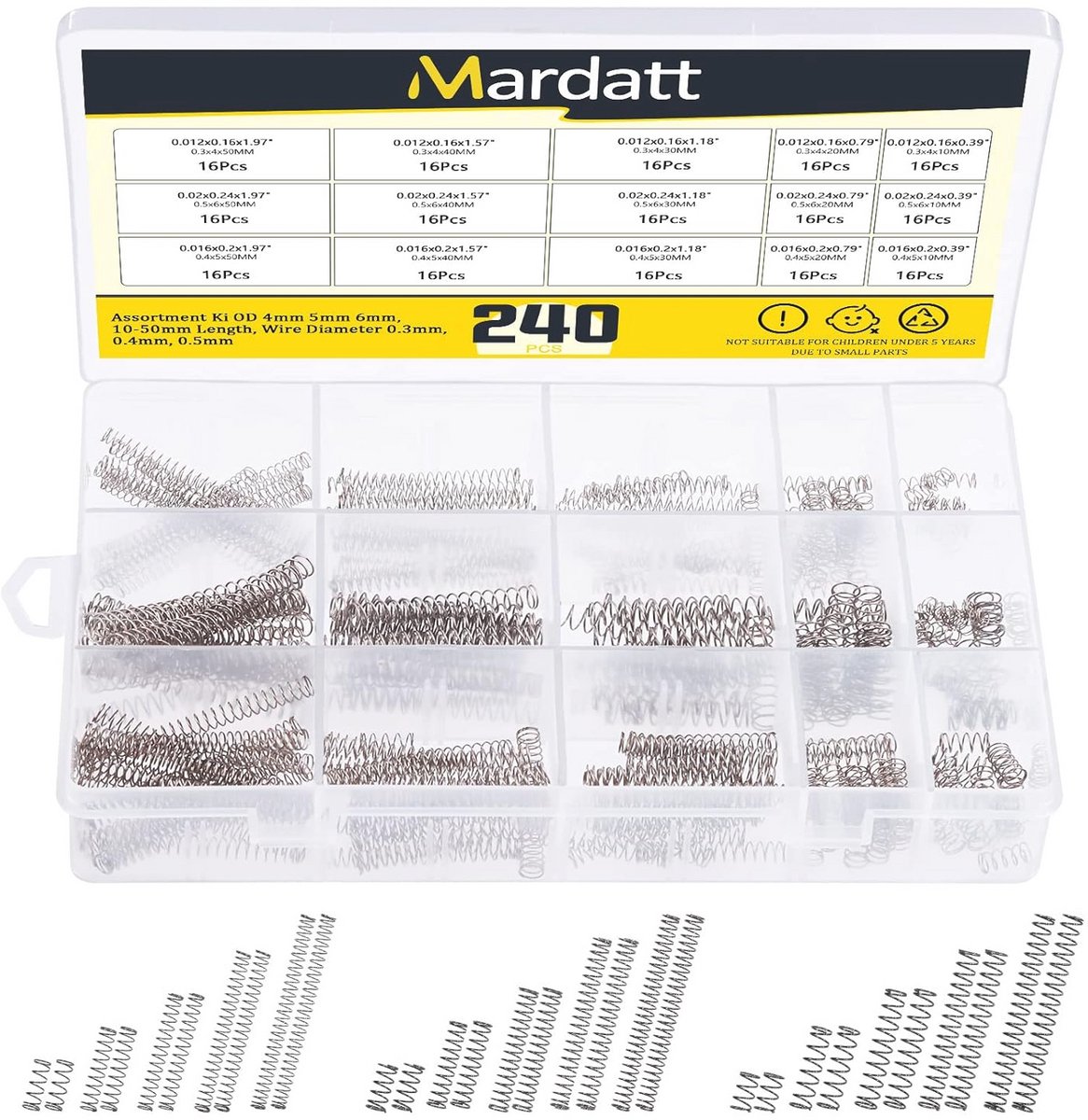 240 Stuks Compressieveren Set - Mini Roestvrij Stalen Veren Voor Reparaties - 15 Maten Beschikbaar