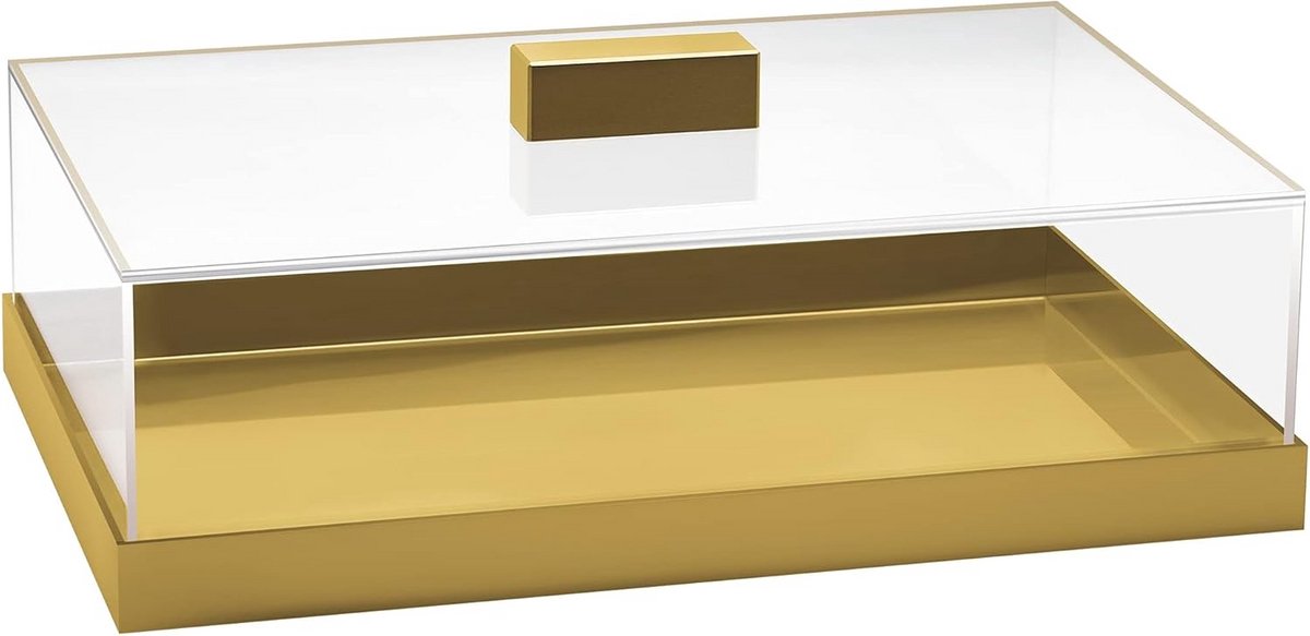 Elegante Acryl Taartstandaard met Gouden Accent en Doorzichtig Deksel