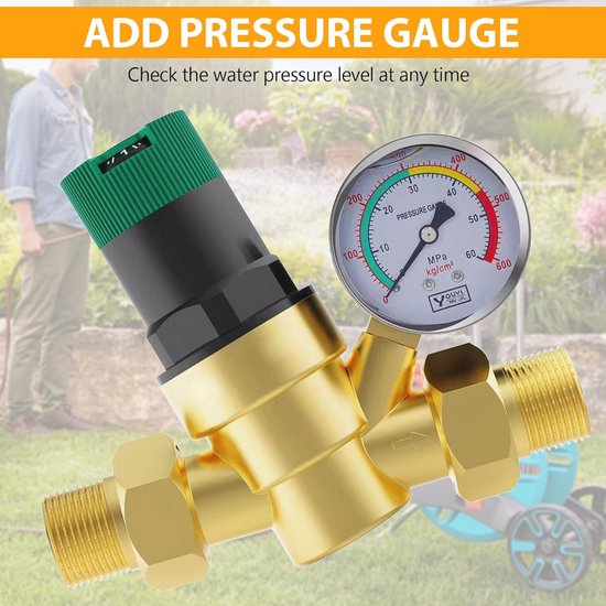 Verstelbare Waterdrukregelaar met Manometer - 3/4 inch DN20 voor Stabiele Waterdruk van FOGAWA — afbeelding 2