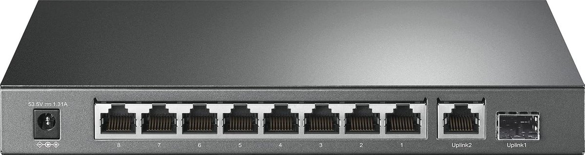 10 Poorts Gigabit PoE+ Switch met 8 PoE+ Poorten en 1 SFP Slot