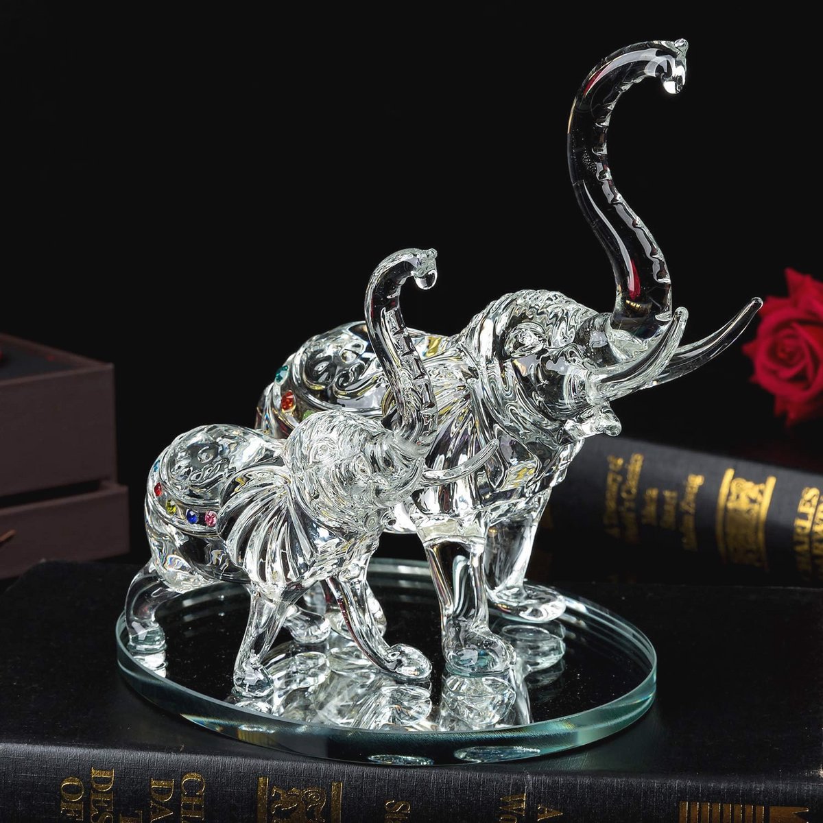 Decoratieve Kristallen Olifant Ornament Moeder en Kind
