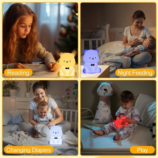 Dimbaar Siliconen Nachtlampje voor Kinderen met 8 Kleuren en Timerfunctie — afbeelding 5