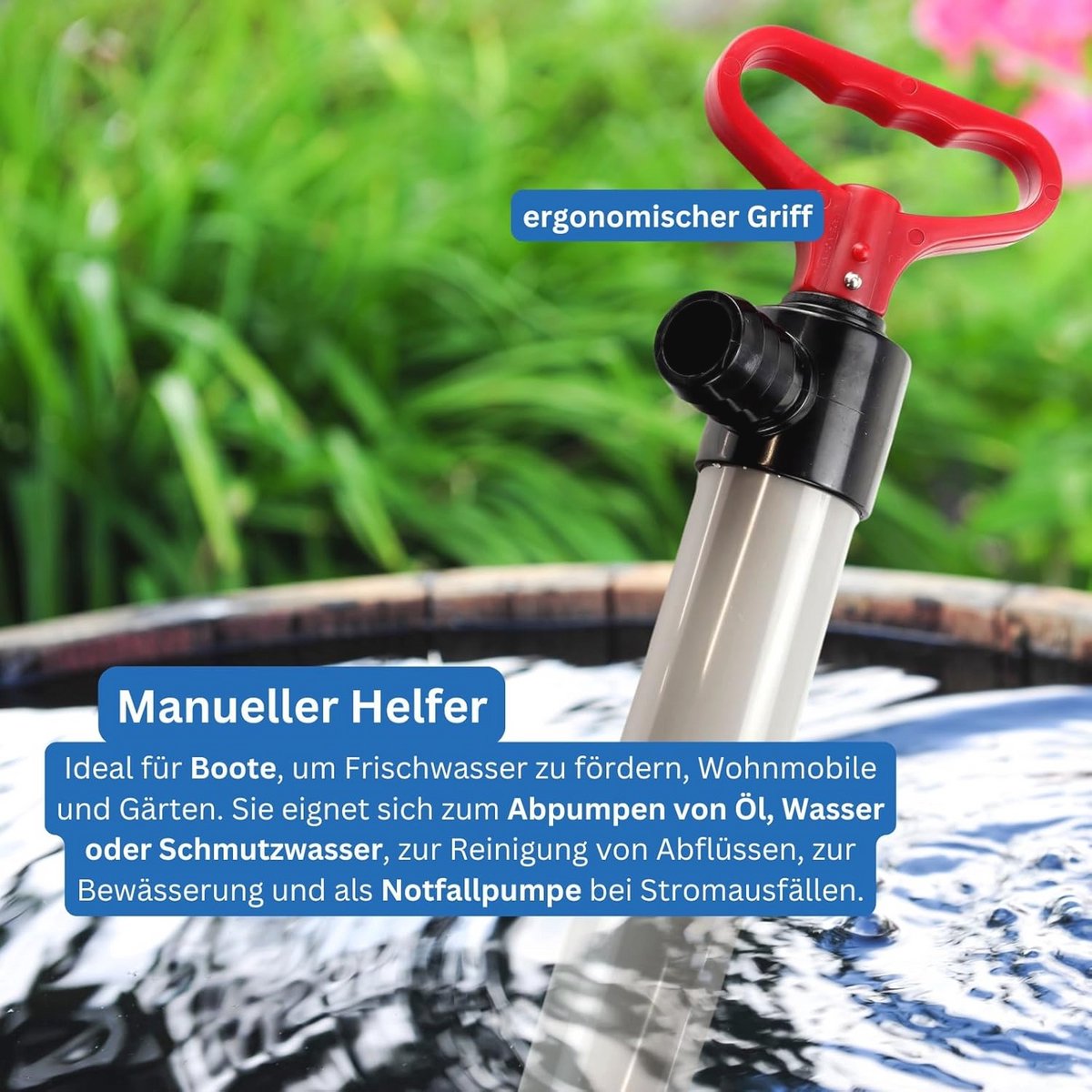 SAWESTO Handwaterpomp, 3 maten, stroomloos, voor tuin en boot, maat 390 mm, 0,59 l per slag thumbnail 4