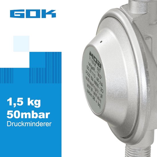Gasdrukregelaar incl. 150 cm gasslang - 50 mbar drukregelaar voor gasfles van GOK — afbeelding 2