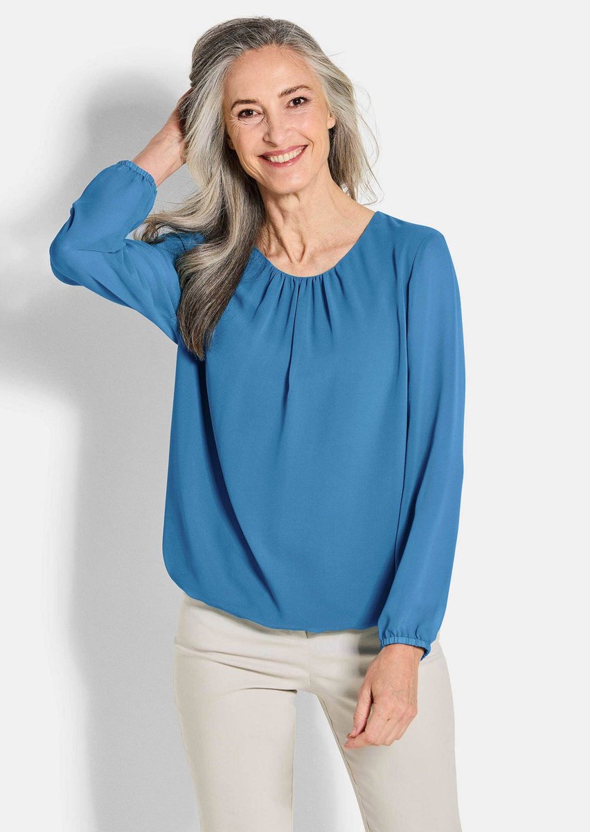 Goldner Chiffonblouse Jerseyblouse met plooidetails