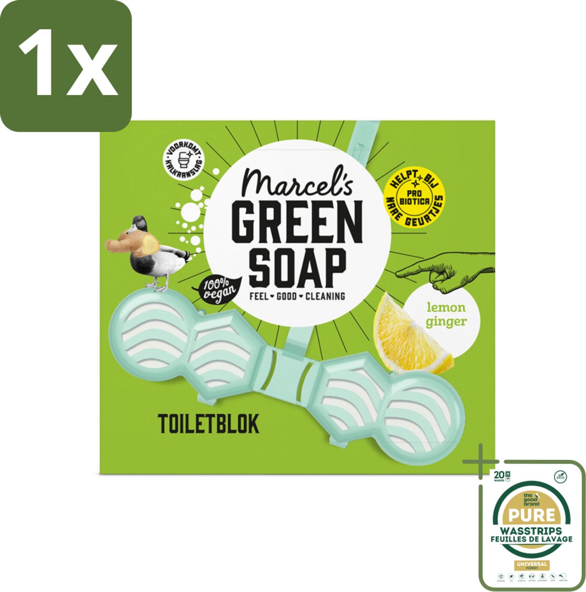 1 x Marcel's Green Soap - Toiletblok - Citroen & Gember - Langdurige werking - 1 Toiletblok- Toiletblok Citroen En Gember - Toilet Reiniger - Anti-kalk Toilet - Natuurlijke Toilet Reiniger - Milieuvriendelijke Toilet Reiniger