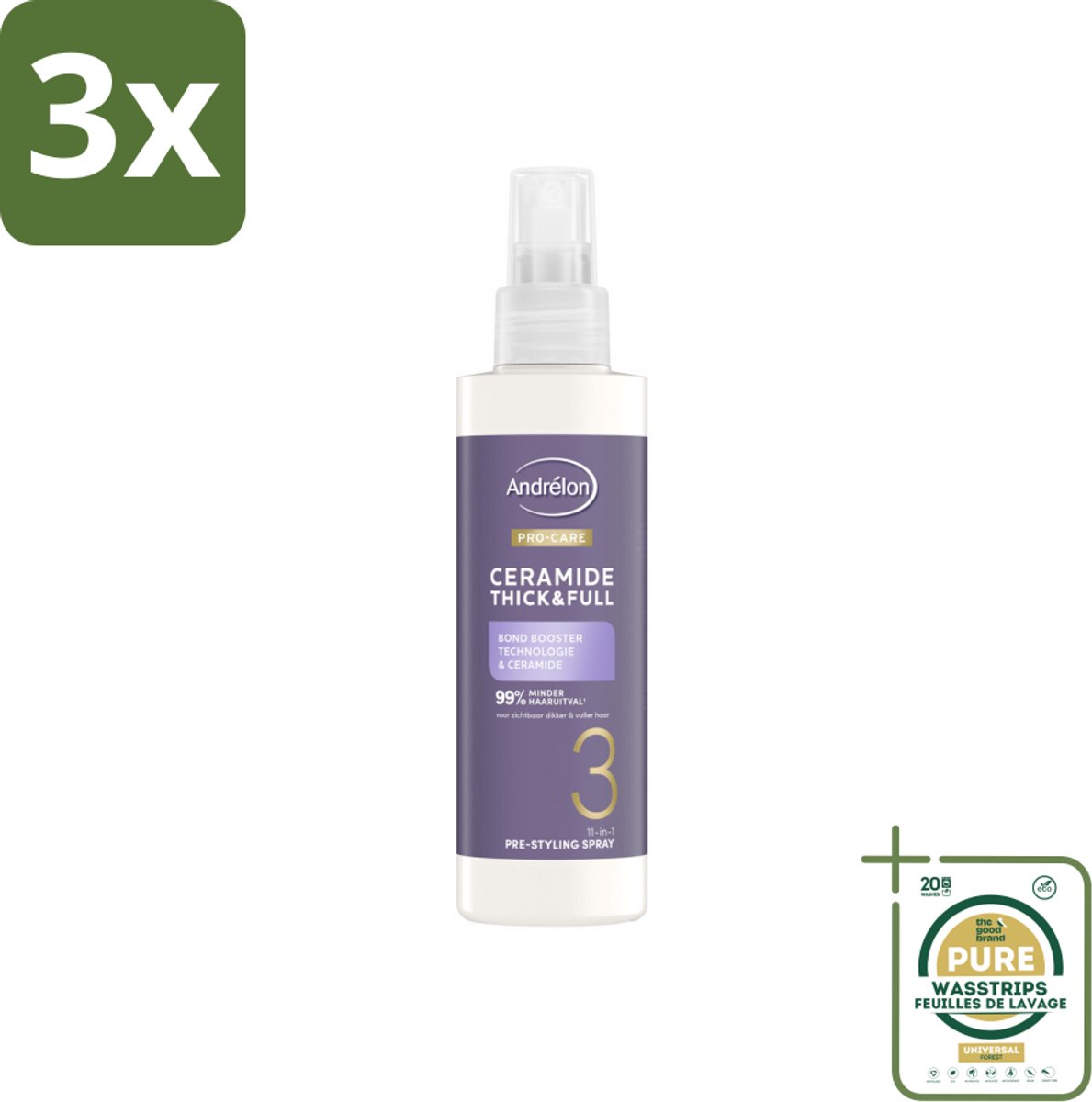 3 x Andrélon – Leave-In Spray – Pro Care Ceramide Thick & Full – 200 ml - Grootverpakking - Haarspray - Ceramide - Haarverzorging - Haarversterking - Haaruitval