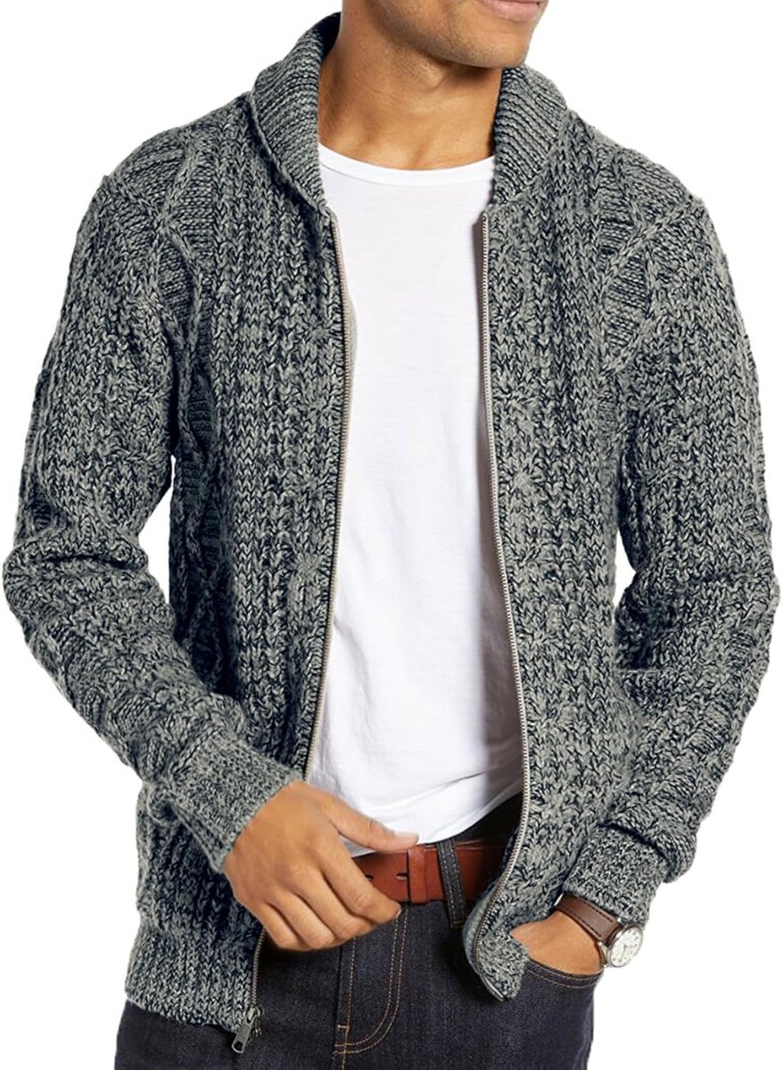 Heren Cardigan Trui Met Sjaalkraag Kabelpatroon en Zakken - Warme Winterjas Bovenkleding