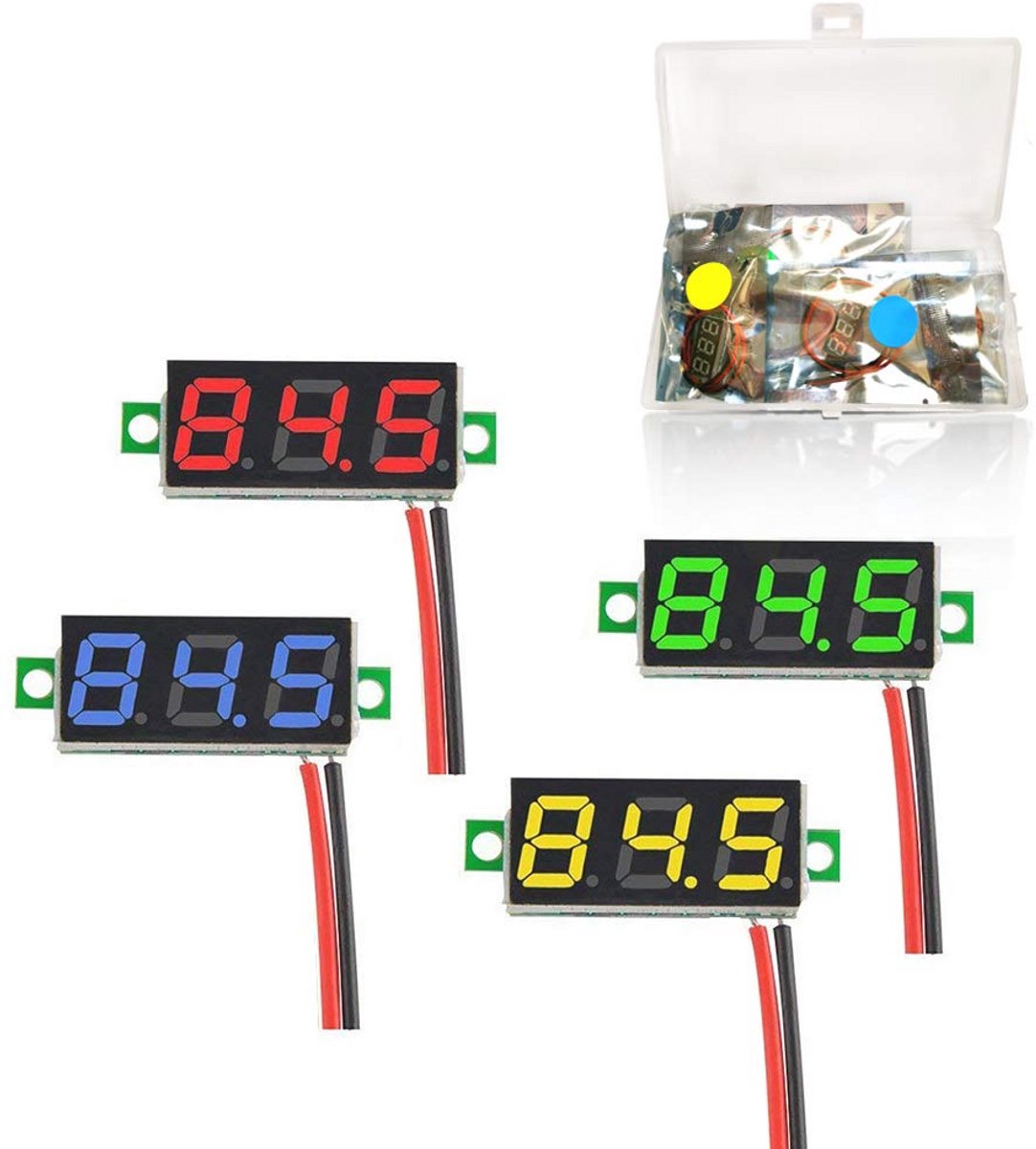 Mini Digitale LED Voltmeter 2-Draads 4-delig - DC 2.4V tot 30V Display met Bescherming