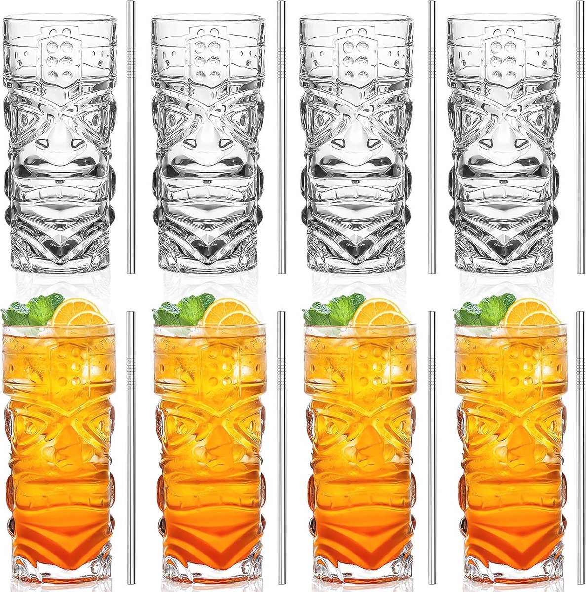 Transparante Tiki Glazen Set van 8 - Perfect voor Exotische Cocktails