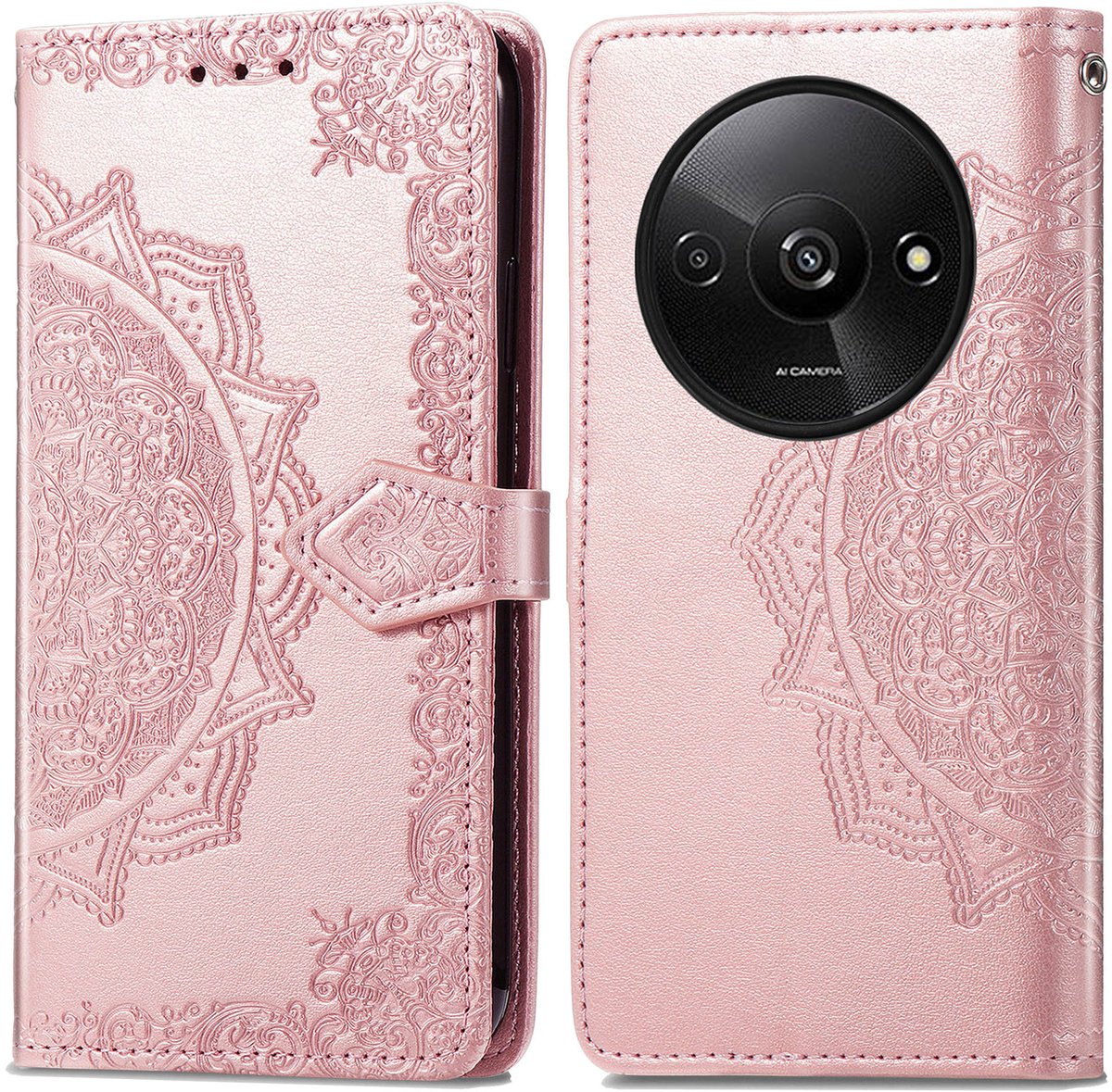 imoshion Hoesje - Geschikt voor Xiaomi Redmi A3 - Mandala Bookcase - Rosé Goud