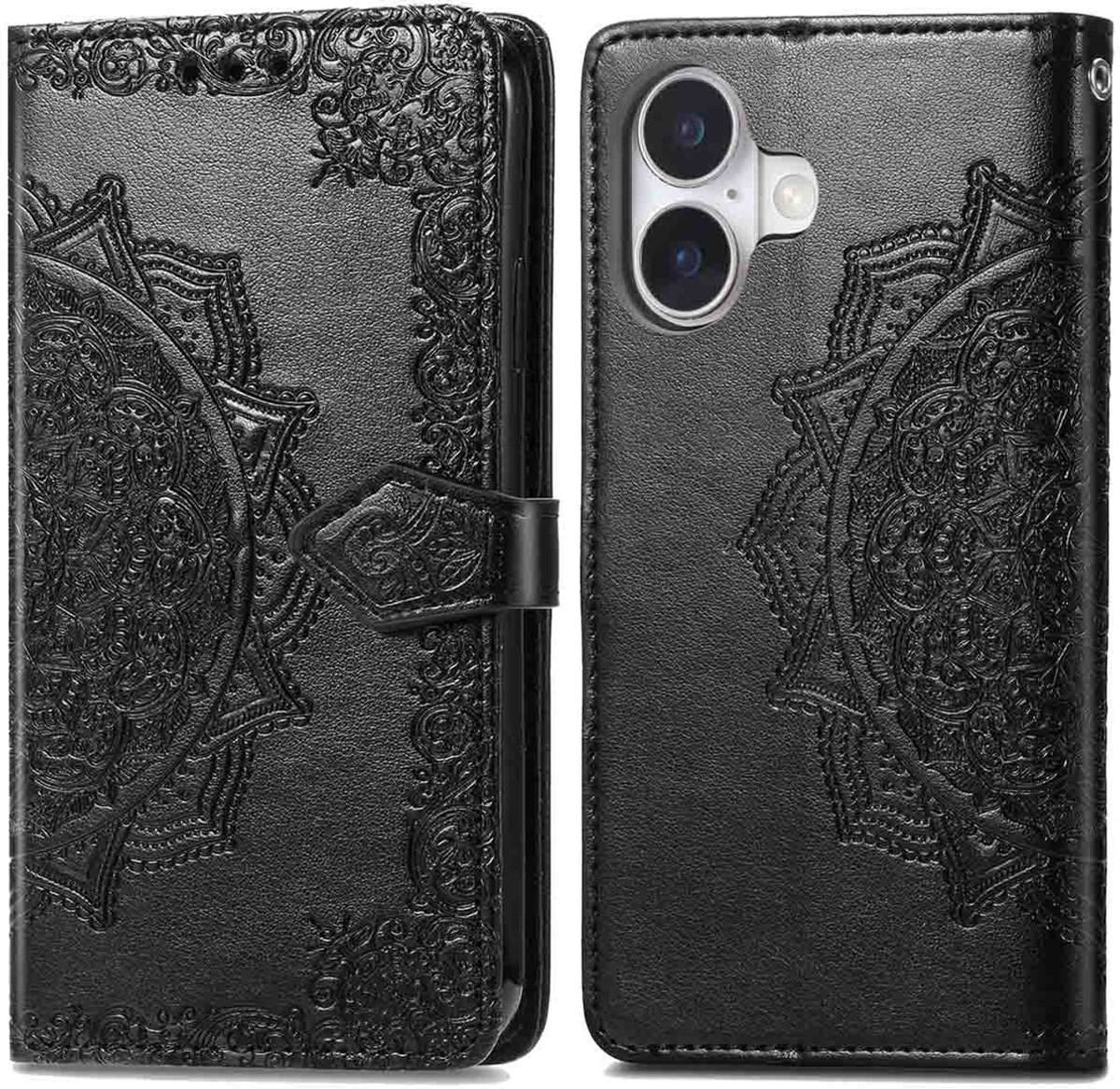 imoshion Hoesje - Geschikt voor Apple iPhone 16 - Mandala Bookcase - Zwart