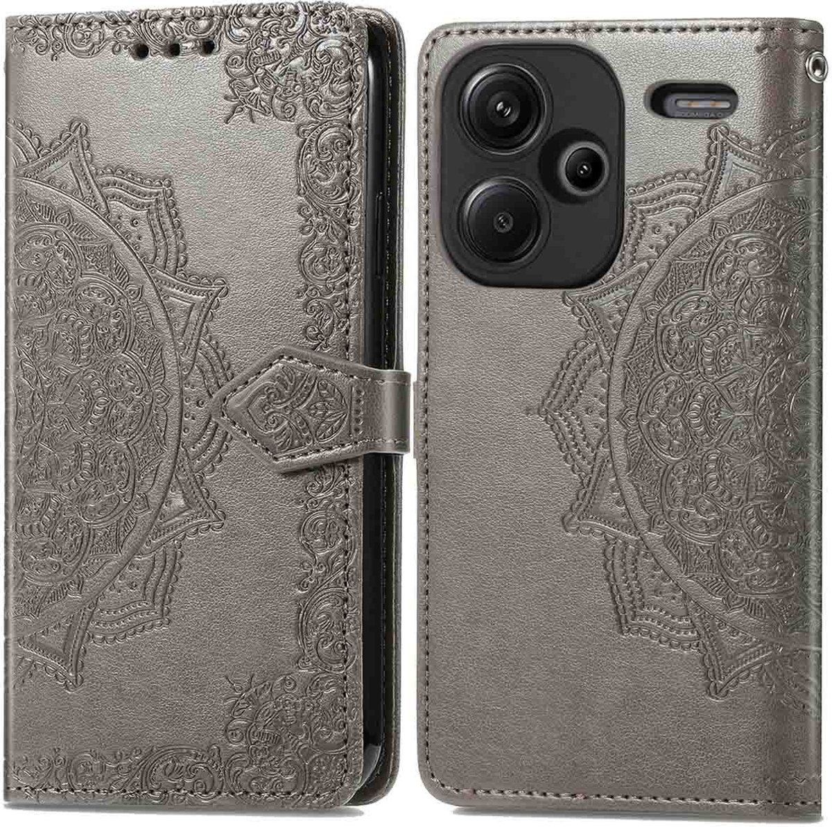 imoshion Hoesje - Geschikt voor Xiaomi Redmi Note 13 Pro Plus (5G) - Mandala Bookcase - Grijs