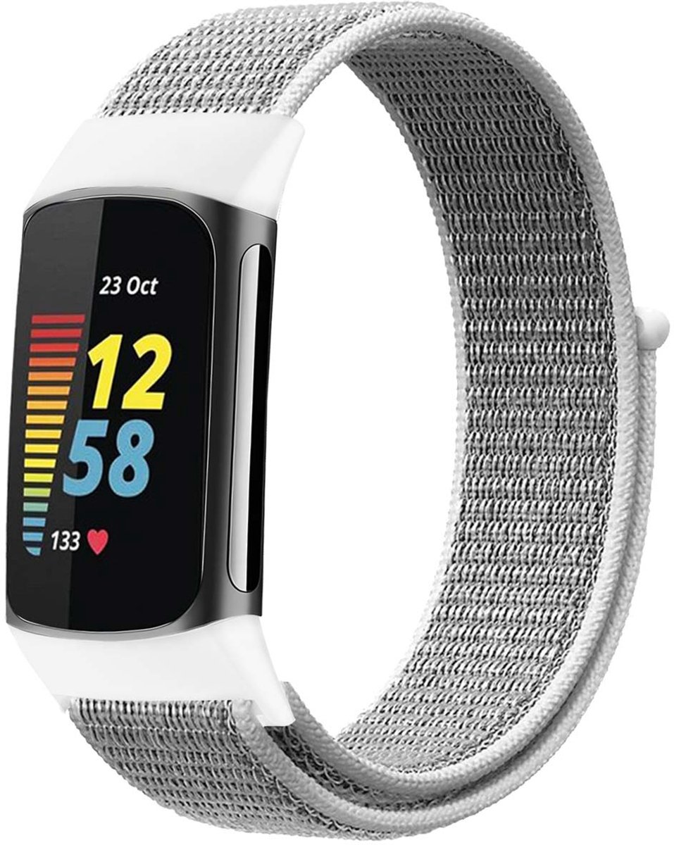 Nylon bandje - Geschikt voor Fitbit Charge 5 - Lichtgrijs