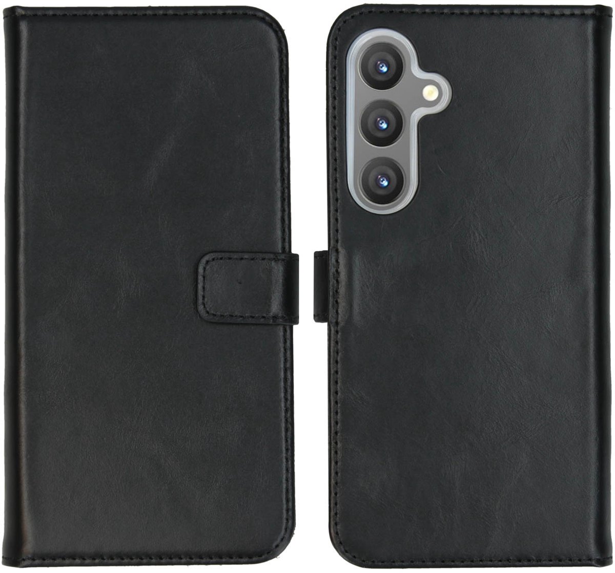 Selencia Hoesje - Geschikt voor Samsung Galaxy S24 Plus - Echt Lederen Bookcase - Zwart