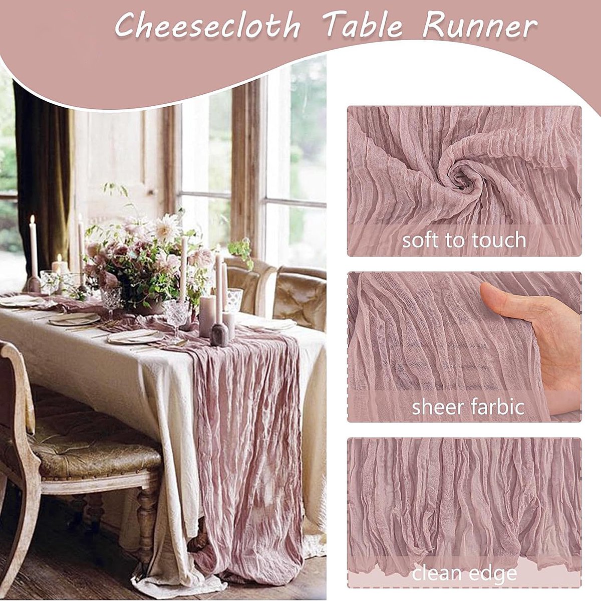 Unyqoos® Set van 4 Roze Boho Tafellopers voor Bruiloft en Feest Decoratie
