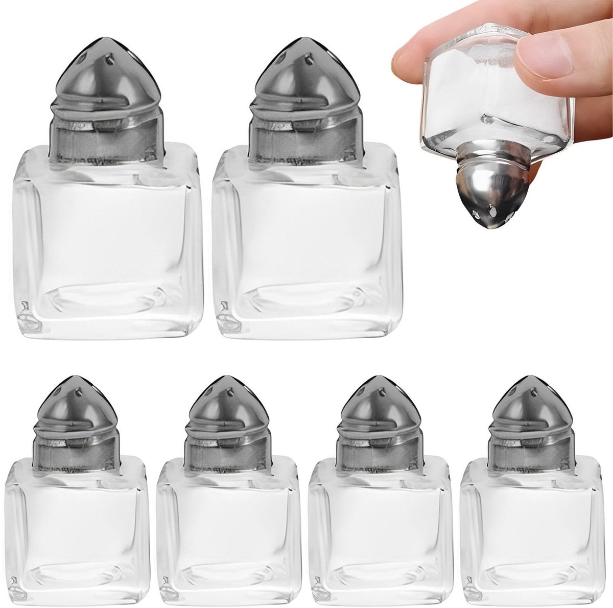IMPERATORIS® Mini Zoutvaatjes Set – Elegant en Praktisch – Zoutvaatjes van Glas en Roestvrij Staal – Geschikt voor Keuken en Tafel – Set van 6 wit