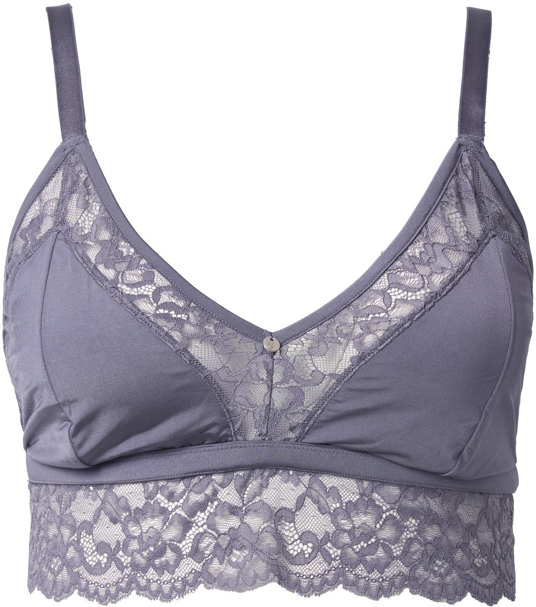 TruYou - Dames - TruYou bralette satijn doorzichtig kant - Donkergrijs - Maat 95D