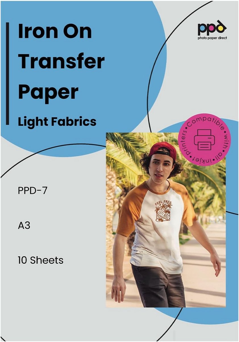 10x A3 Inkjet Transferpapier voor Lichte Textiel - Strijken op T-Shirts