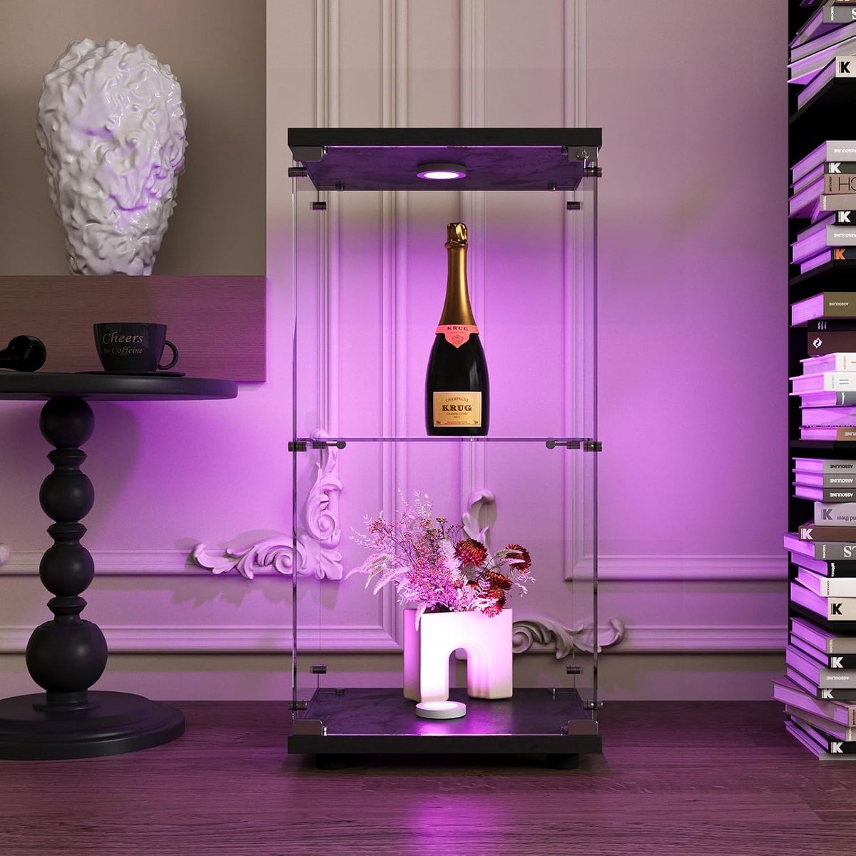 Glazen Vitrinekast met 2 Planken, Verlichting en Slot