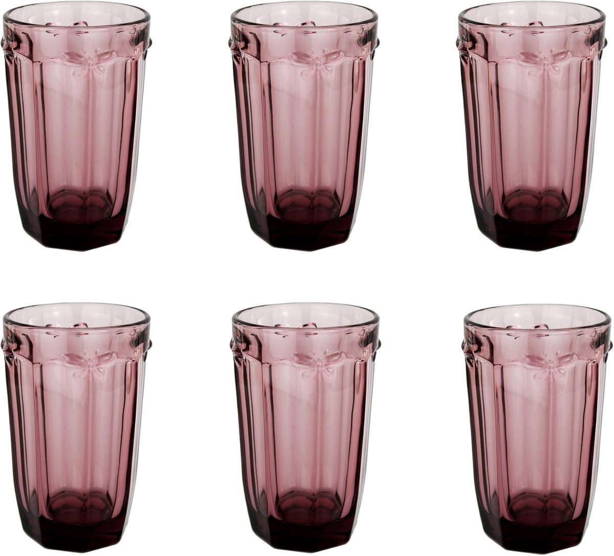 Vintage Paarse Wijnglazen Set van 6 - Water- en Longdrinkglazen