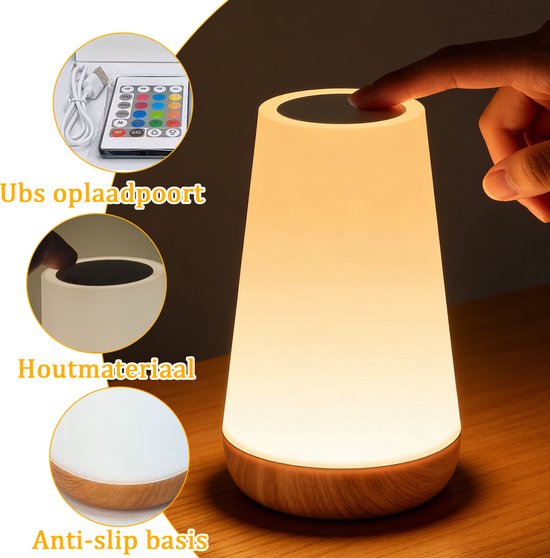 Ynkkvre - Nachtlampje - dimbare touchlamp voor babykamer - draagbare oplaadbare tafellamp voor slaapkamer - 13 RGB kleuren, 5 helderheidsstanden - voor kinderen, woonkamer, badkamer en gang van Ynkkvre — afbeelding 5