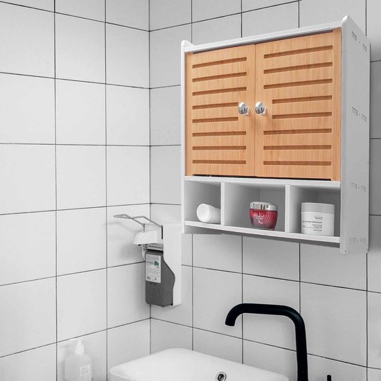 Hangkastje Stockholm Wand Badkamerkast Hangend 52x22x55cm - Wit/bruin