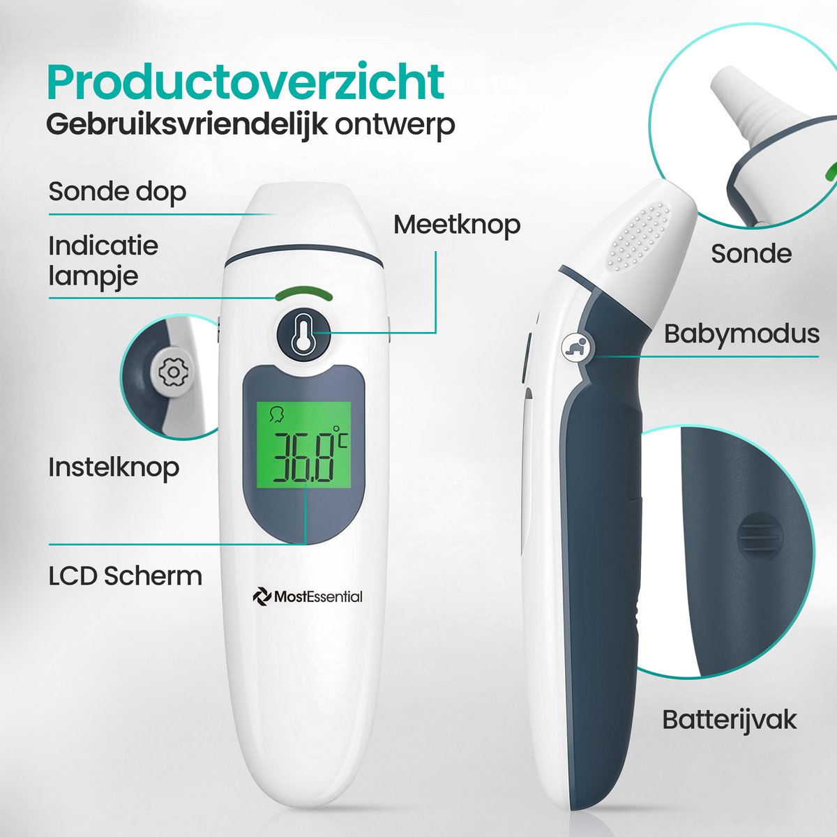 MostEssential 2-in-1 Digitale Koortsthermometer - Oorthermometer – Thermometer Voorhoofd & Lichaam - Koortsthermometer voor Volwassenen, Kinderen en Baby's - Contactloos - IR30 — cadeau in Cadeau-ideeën - foto 7