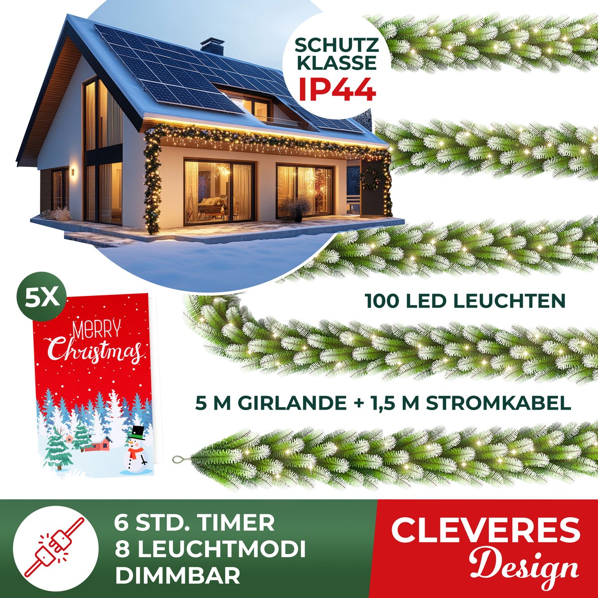 KESSER® Guirlande met verlichting - Kerstguirlande LED Kerstslinger Kerstversiering Kerstdecoratie – foto 3