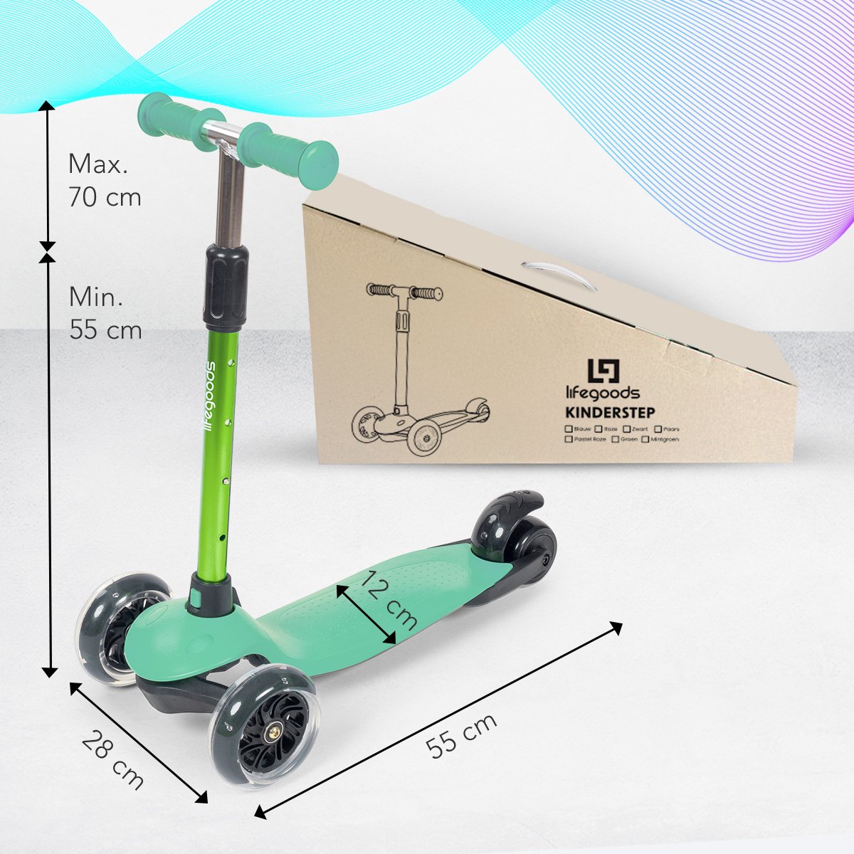 LifeGoods Kinderstep - Step 2-5 Jaar - 3 Lichtgevende LED Wielen - Hoogte Verstelbaar - Jongens/Meisjes - Muntgroen — afbeelding 3