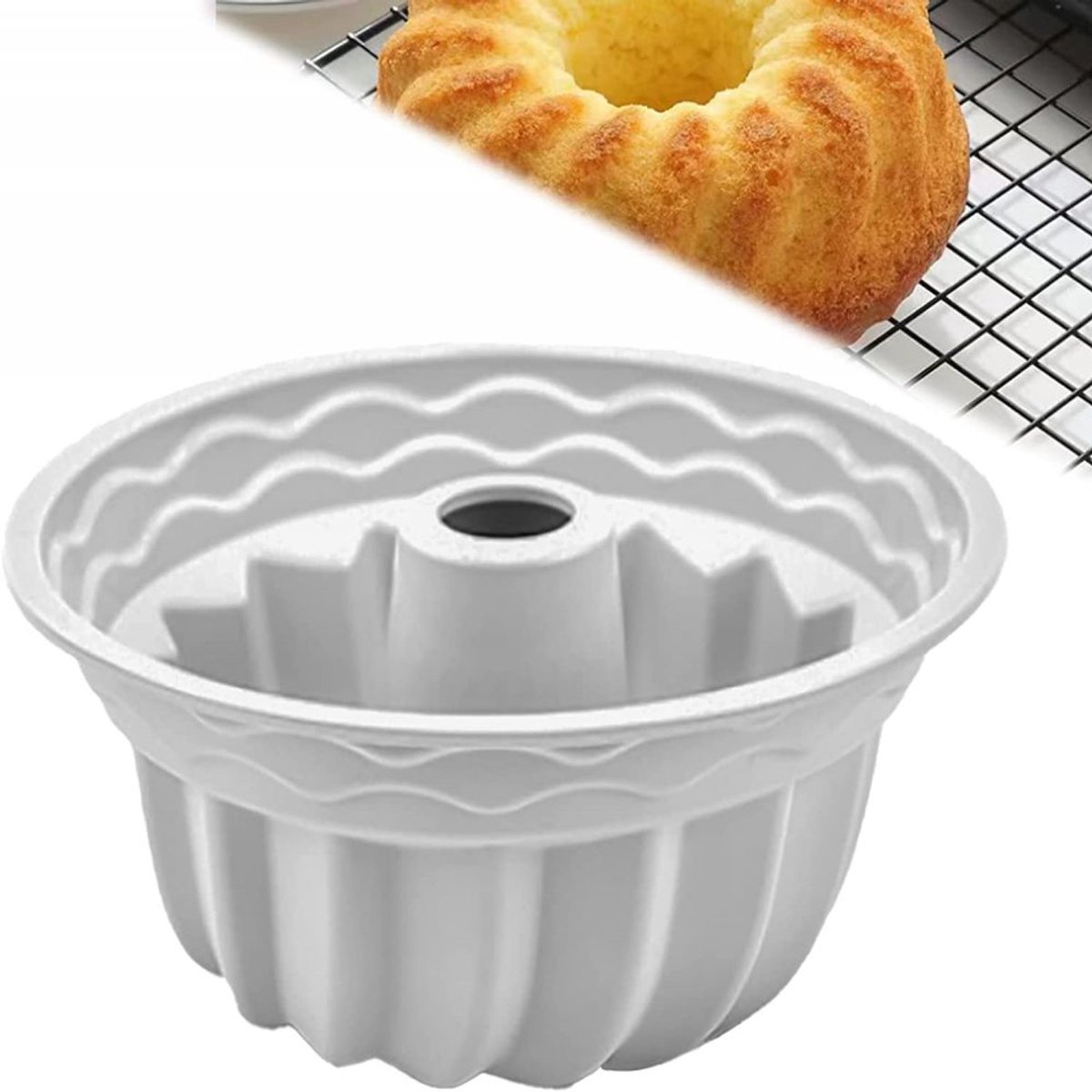 Gigicial Siliconen Bakvorm - Anti-Aanbak Tulbandvorm - 28 Cm Ringcakevorm Voor Aardbeientaarten En Chocoladetaarten - 1 Stuk - Grijs