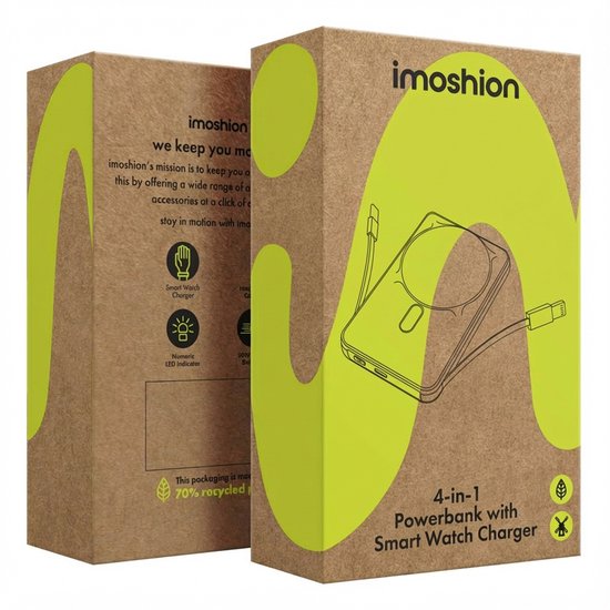 imoshion® Powerbank 10000 mAh met geïntegreerde kabels - Geschikt voor MagSafe - Snellader - USB C - LED-Display - Magnetische Powerbanks - Noodpakket