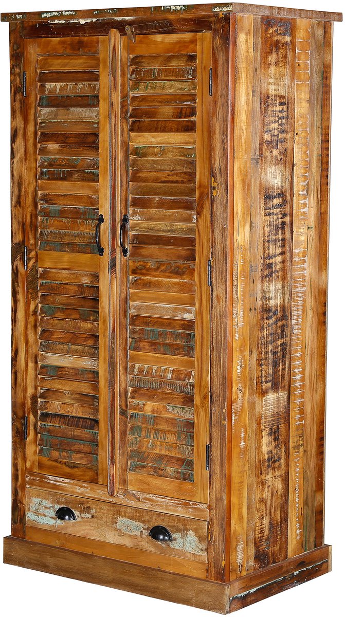 Massief houten kledingkast – mangohout – vintage boho landelijk – slaapkamer woonkamer hal – Kast – opbergkast