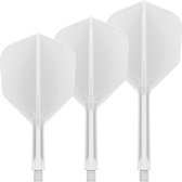 Drie witte Target K-Flex NO6 Medium dartflights naast elkaar.