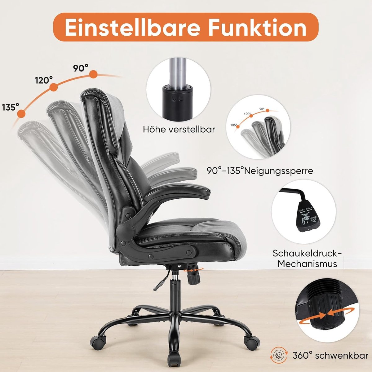 Executive PU Leren Bureaustoel – - Zwart - Bureaustoel – Ergonomische Directiestoel Hoge - Medahomestore