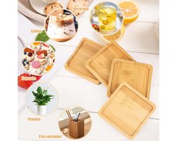 4 Pcs Bamboo Tray - Square DIY Mosaic Supplies - Handmade Mosaic Wood Coasters - Wooden Tray voor Coffee Table - Dining Table - Plant Coaster - Bruin