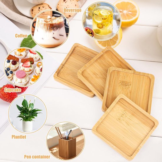 4 Pcs Bamboo Tray - Square DIY Mosaic Supplies - Handmade Mosaic Wood Coasters - Wooden Tray voor Coffee Table - Dining Table - Plant Coaster - Bruin