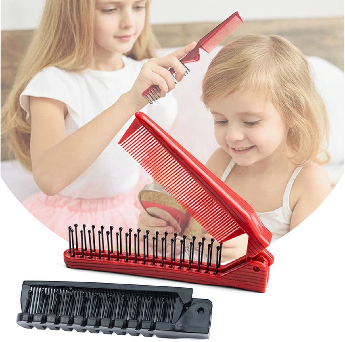 Haarkam Set - Reis Kam - Haar Stylen - Dubbelzijdig Ontwerp - 2 Stuks - Zwart en Rood