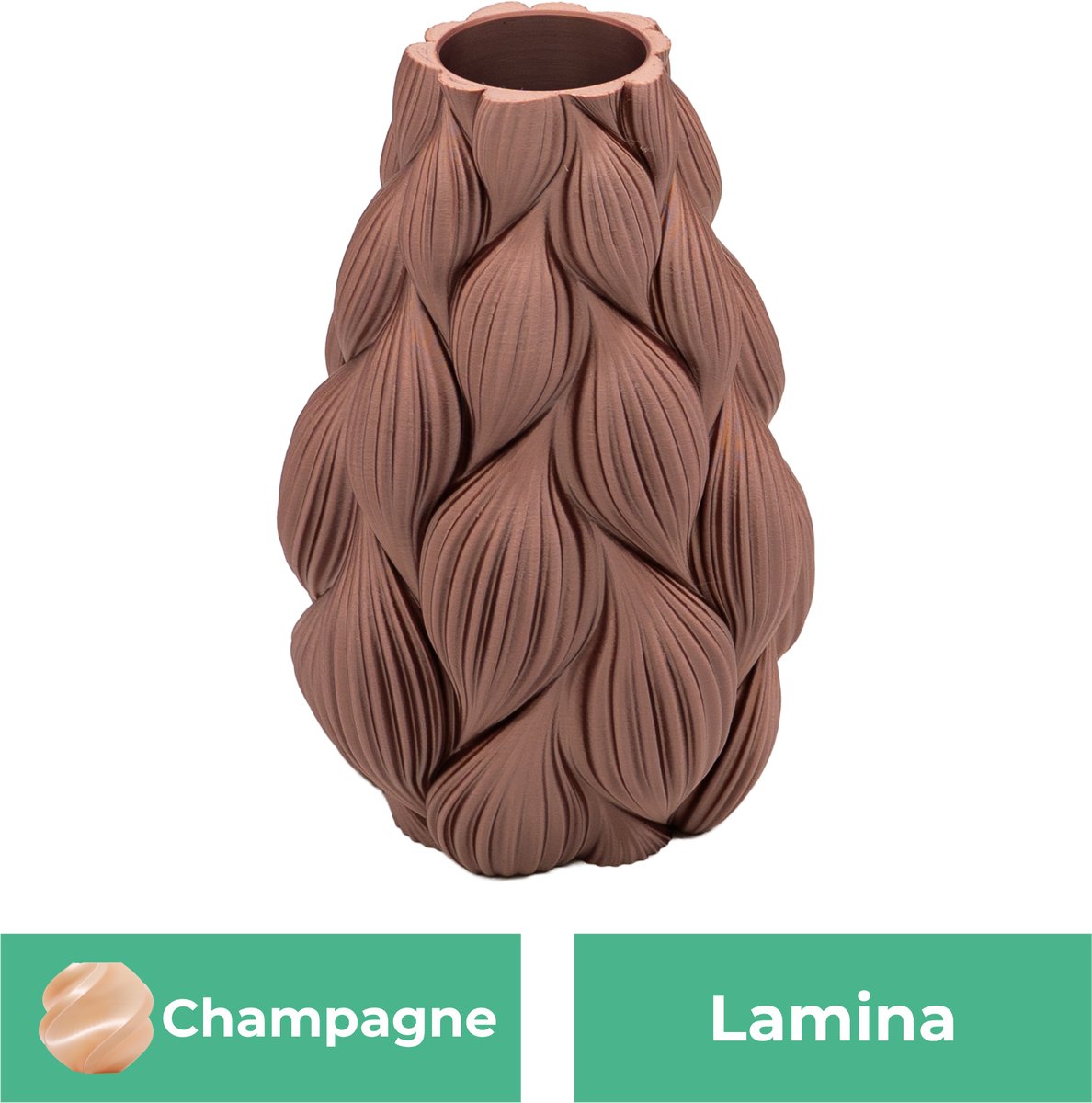 Lovora Lamina moderne vaas – Decoratieve vaas - Champagne - 3d geprinte vaas – geschikt voor droogbloemen - 25CM