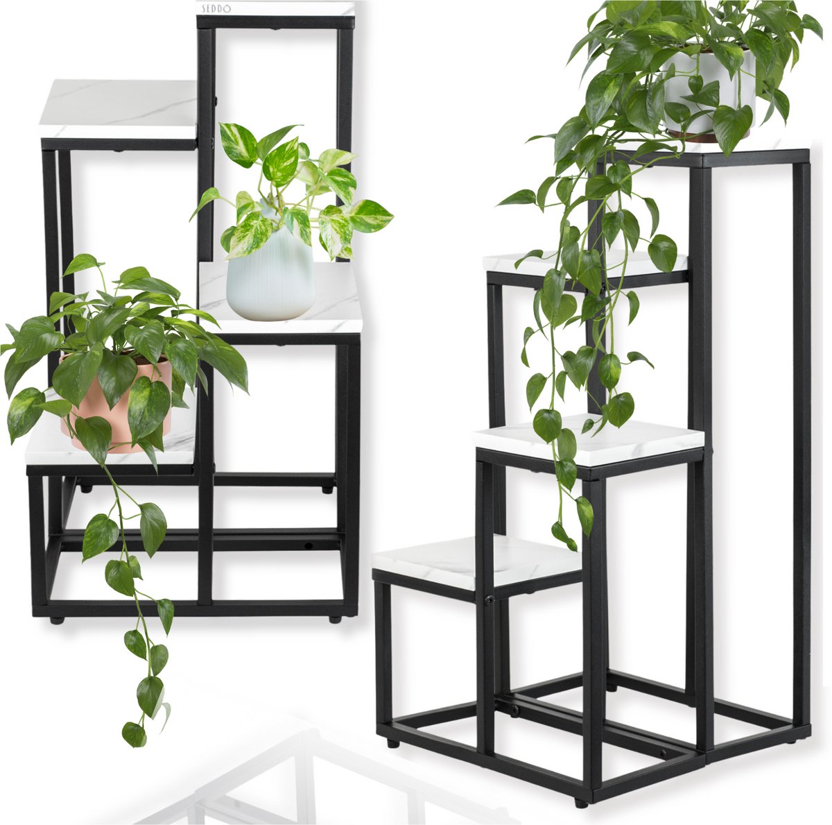 SEDDŌ Harmony Serie - Loft Plantenstandaard - 4 Niveaus - Zwart en Wit